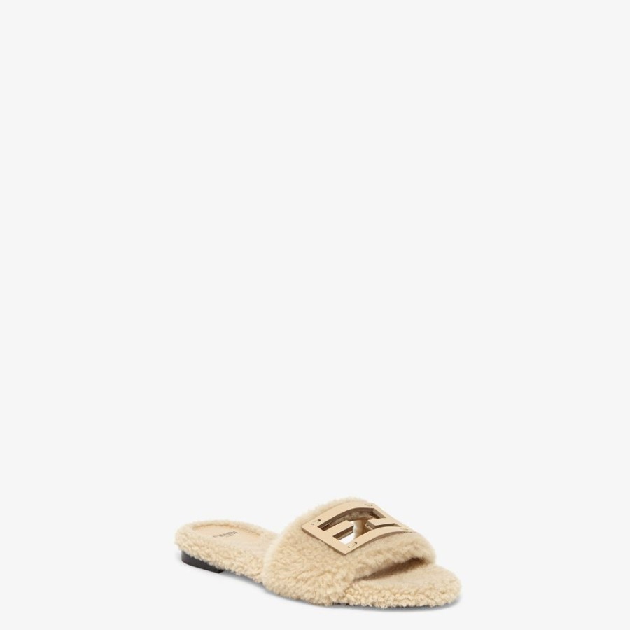 Damen Fendi Pantoletten Und Sandalen | Pantoletten Aus Schaffell In Beige