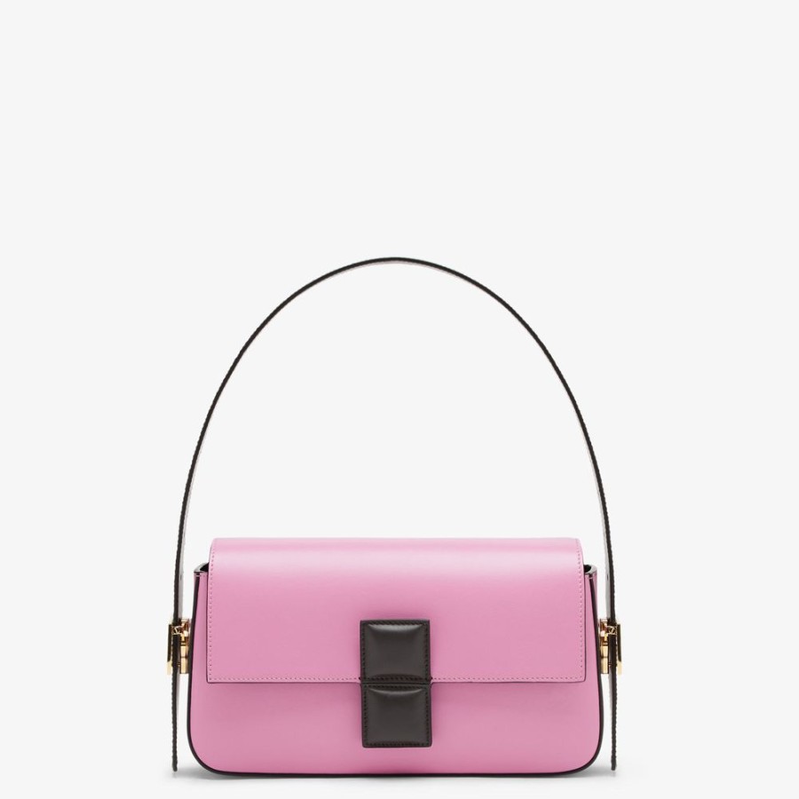 Damen Fendi Schulter- Und Crossbody-Taschen | Tasche Aus Leder Mit Colorblock-Design In Rosa Und Dunkelbraun