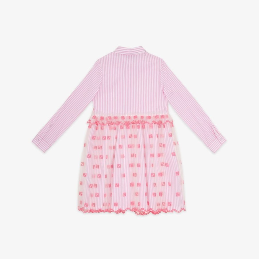 Kids Fendi Ready To Wear | Junior-Kleid Aus Popeline Und Tull In Fluoreszierendem Rosa