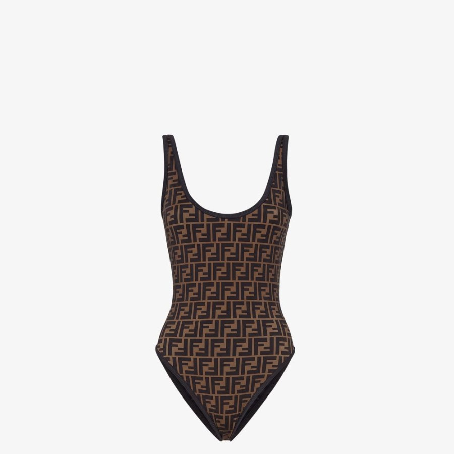 Damen Fendi Swimwear | Badeanzug Aus Lycra® In Braun