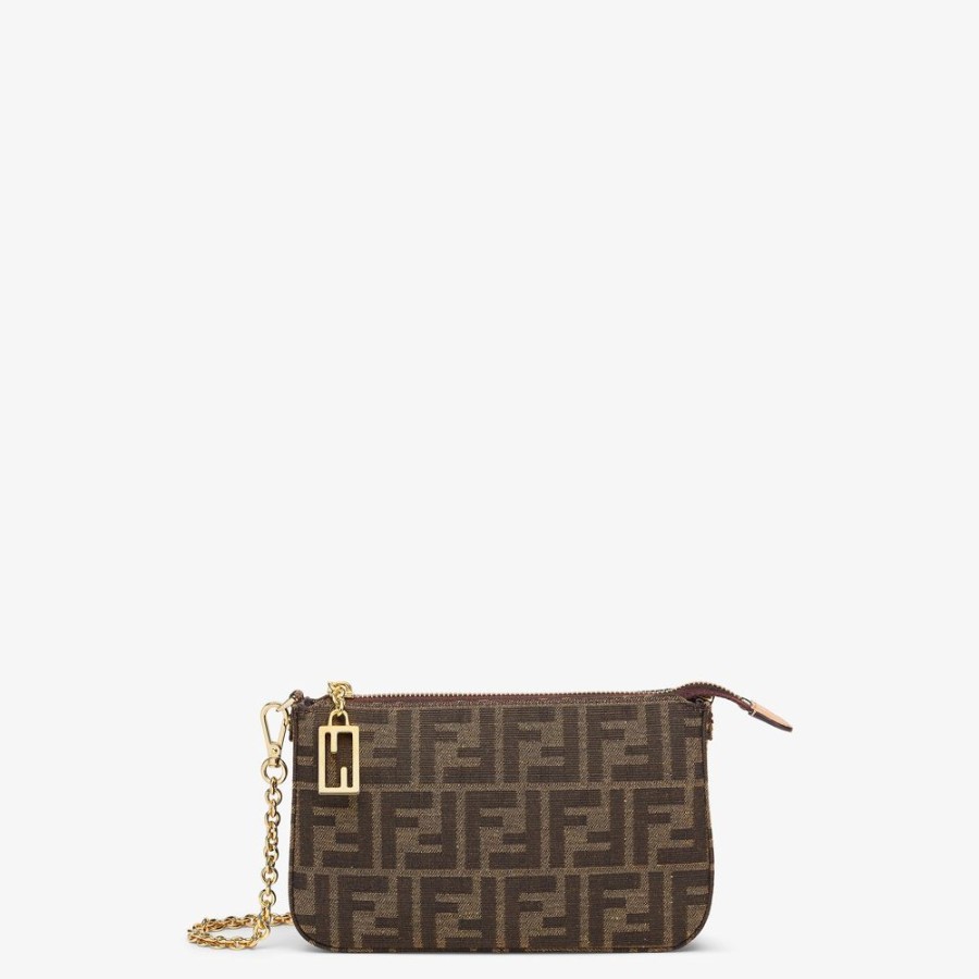 Damen Fendi Clutches & Pochetten | Pochette Mit Kette Aus Ffjacquard In Braun