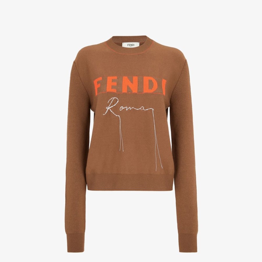 Damen Fendi Strickbekleidung | Pullover Aus Kaschmir In Braun