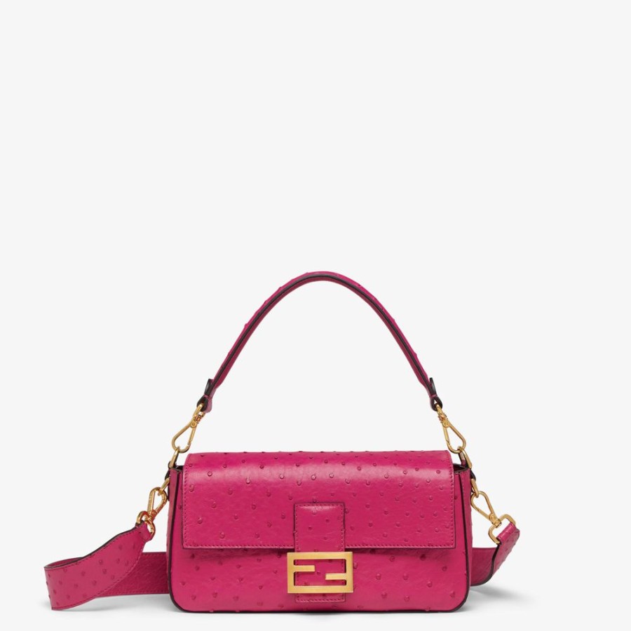 Damen Fendi Schulter- Und Crossbody-Taschen | Tasche Aus Strausenleder In Fuchsia