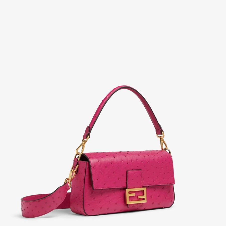 Damen Fendi Schulter- Und Crossbody-Taschen | Tasche Aus Strausenleder In Fuchsia