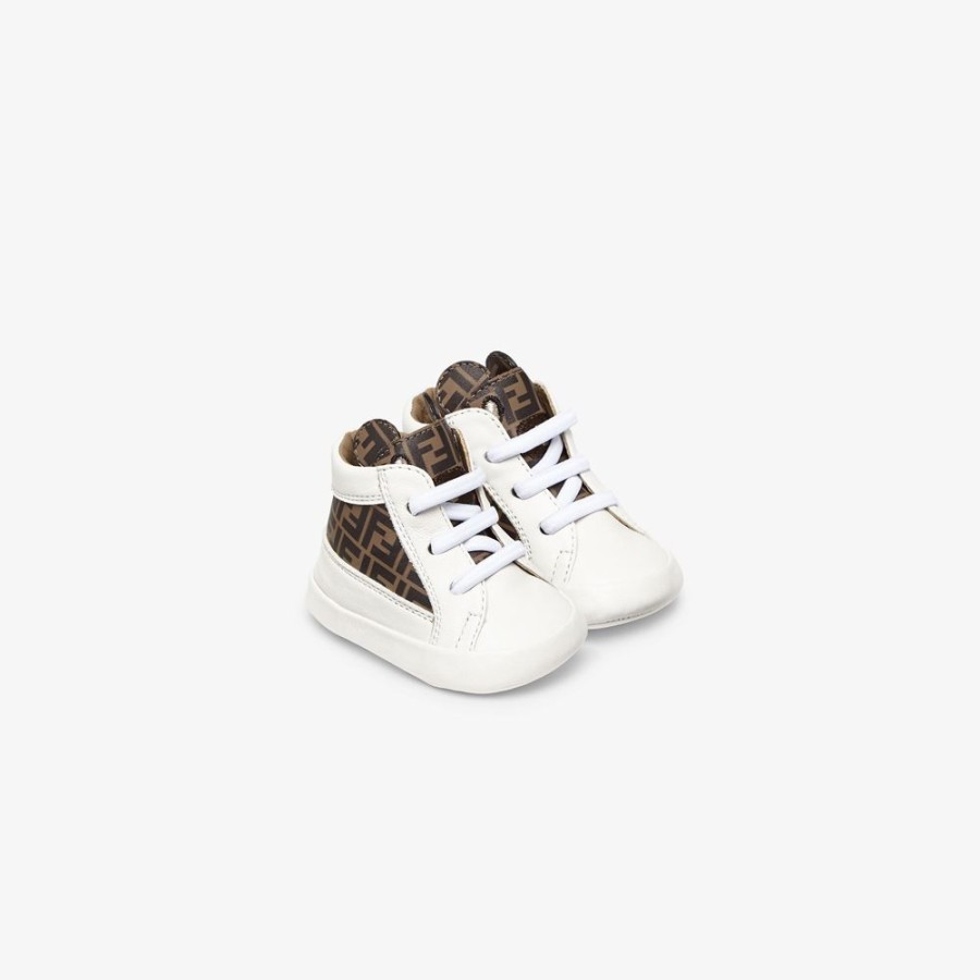 Kids Fendi Baby Madchen | Baby-Schuhe Aus Nappaleder In Weis Und Ff-Logo In Tabakfarbe