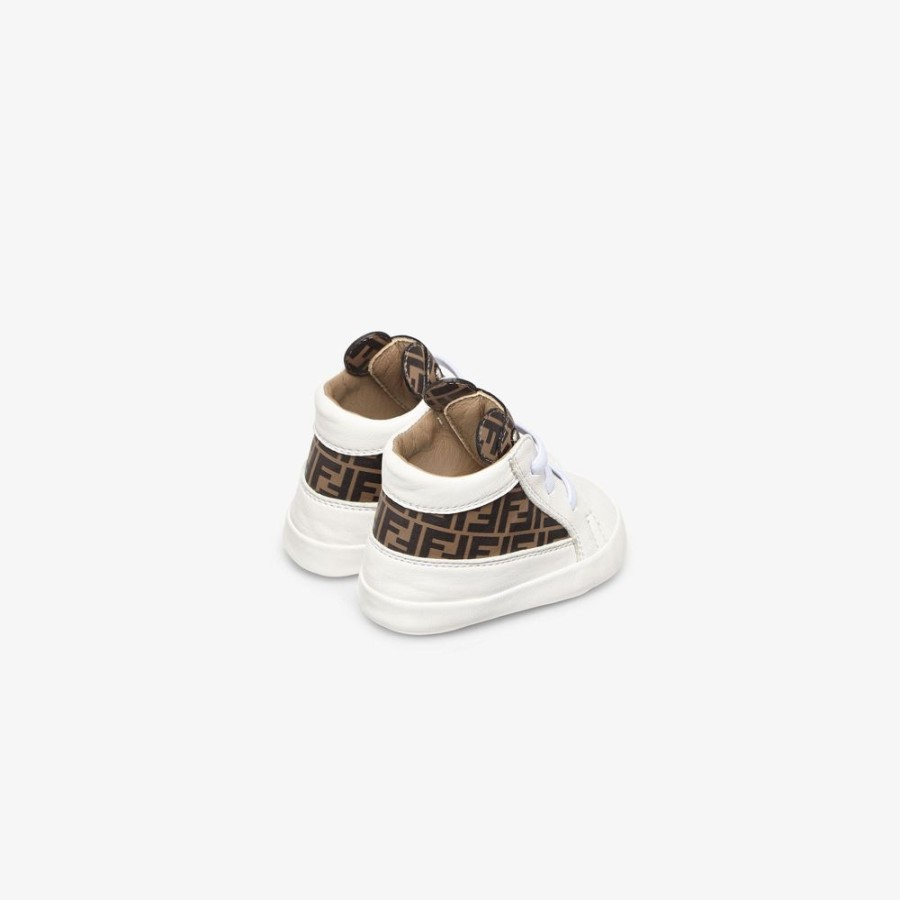 Kids Fendi Baby Madchen | Baby-Schuhe Aus Nappaleder In Weis Und Ff-Logo In Tabakfarbe