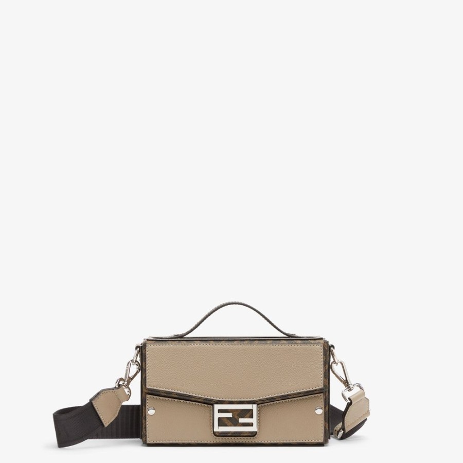 Herren Fendi Messenger Bags | Tasche Aus Leder In Beige Und Stoff Mit Ff-Muster