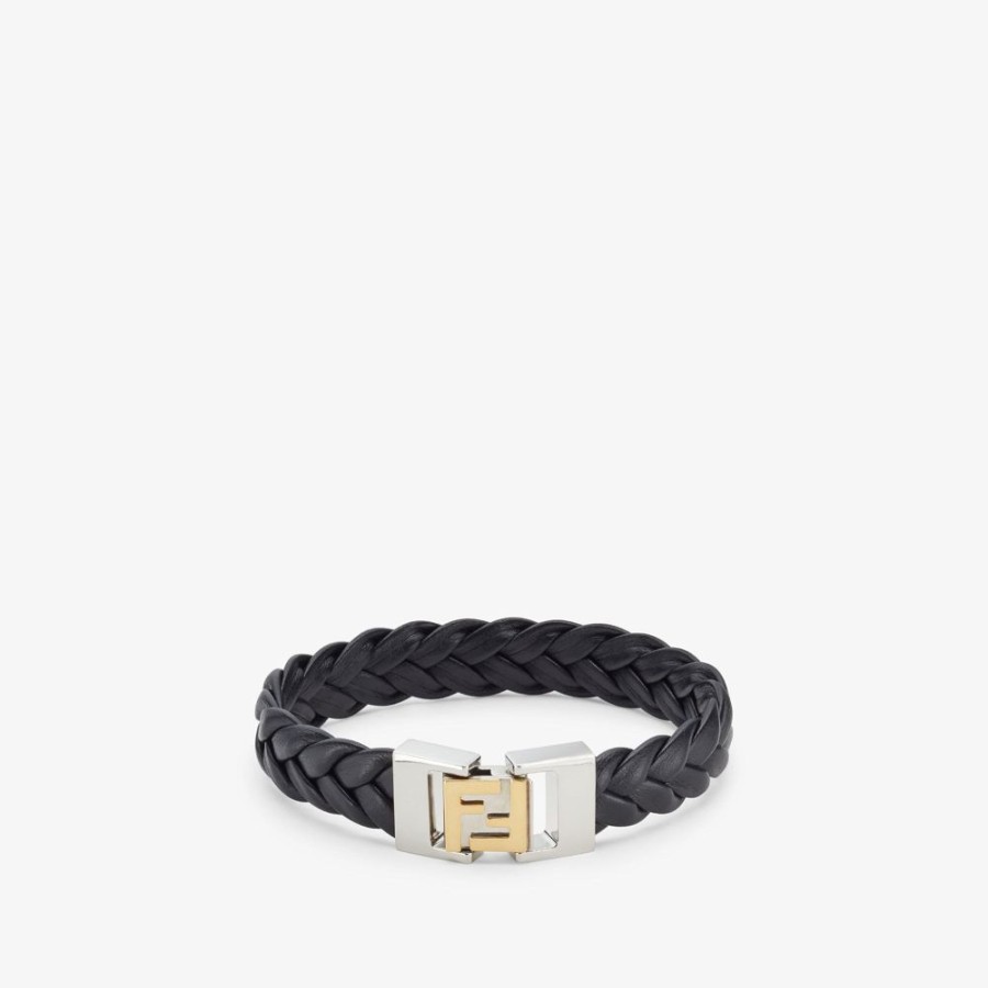 Herren Fendi Armbander | Armband Aus Leder In Schwarz