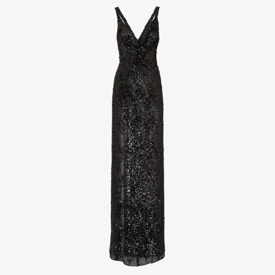 Damen Fendi Kleider Und Jumpsuits | Kleid Aus Chiffon Und Pailletten In Schwarz