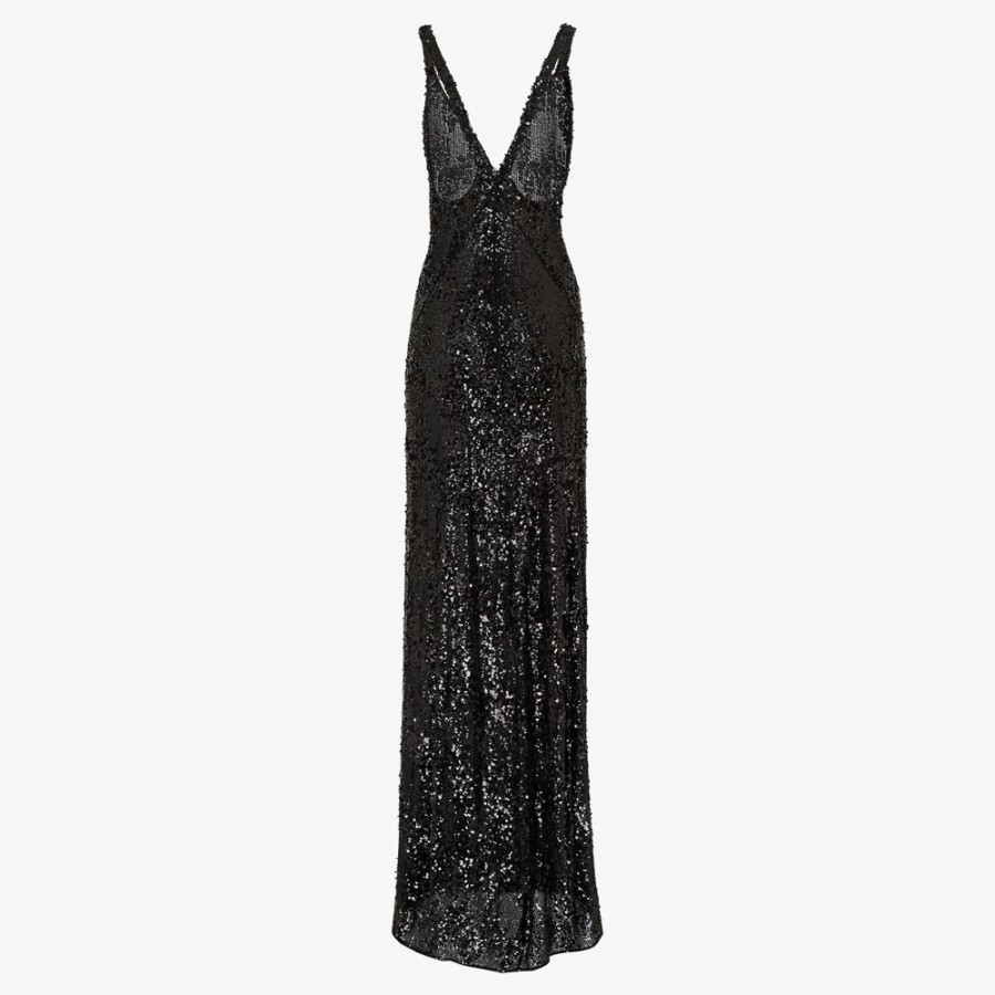 Damen Fendi Kleider Und Jumpsuits | Kleid Aus Chiffon Und Pailletten In Schwarz