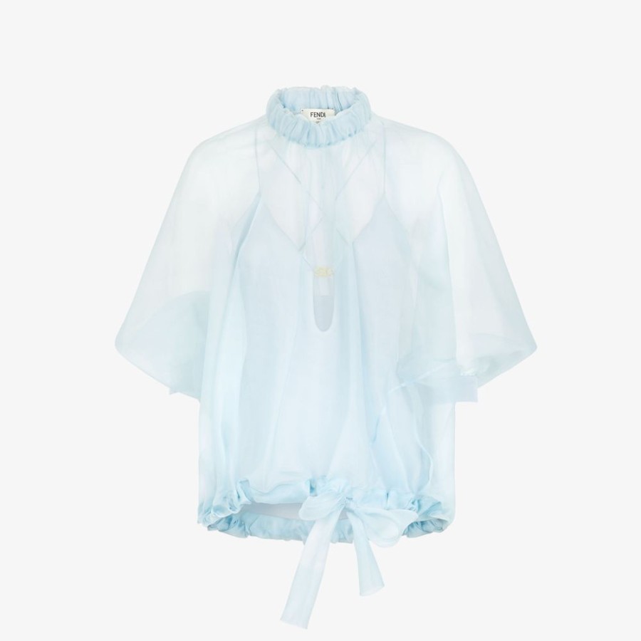 Damen Fendi Tops Und Blusen | Top Aus Seidenorganza In Hellblau