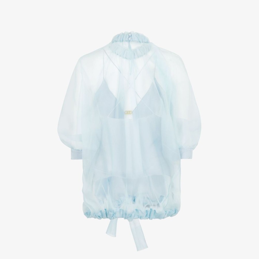 Damen Fendi Tops Und Blusen | Top Aus Seidenorganza In Hellblau