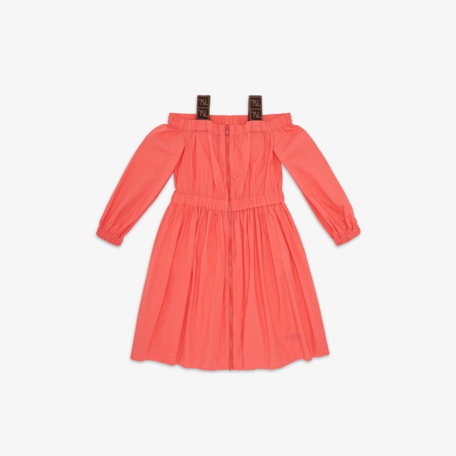 Kids Fendi Ready To Wear | Junior-Kleid Aus Gabardine In Korallfarben