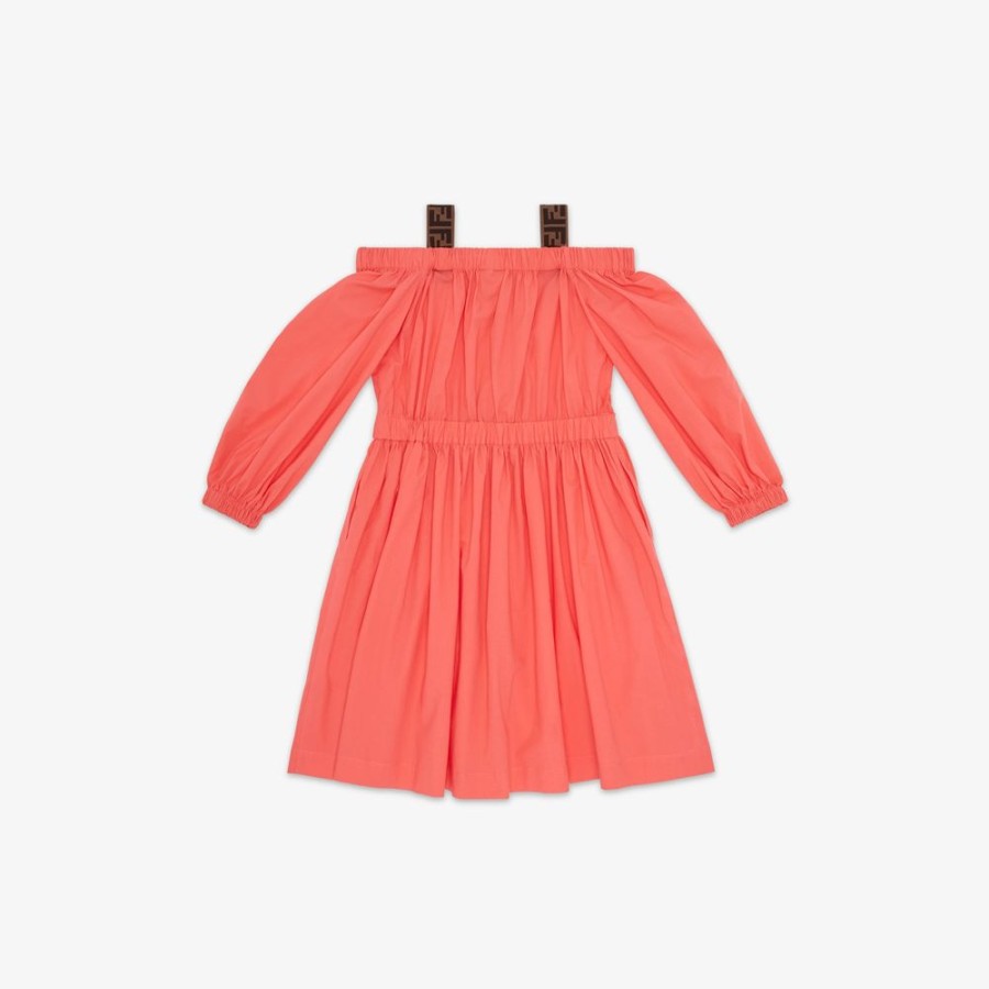 Kids Fendi Ready To Wear | Junior-Kleid Aus Gabardine In Korallfarben