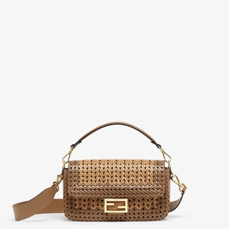 Damen Fendi Schulter- Und Crossbody-Taschen | Tasche Aus Geflochtenem Leder In Sandfarbe Und Braun