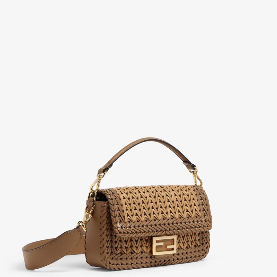 Damen Fendi Schulter- Und Crossbody-Taschen | Tasche Aus Geflochtenem Leder In Sandfarbe Und Braun