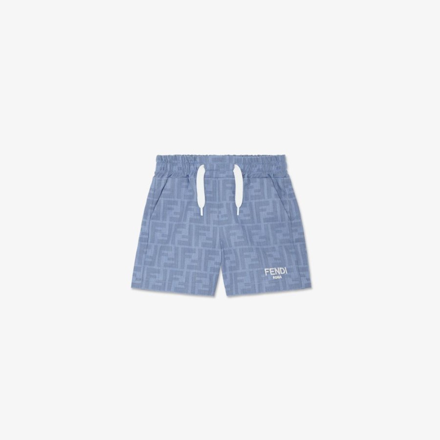 Kids Fendi Baby Junge | Baby-Bermudas Aus Chambray In Himmelblau