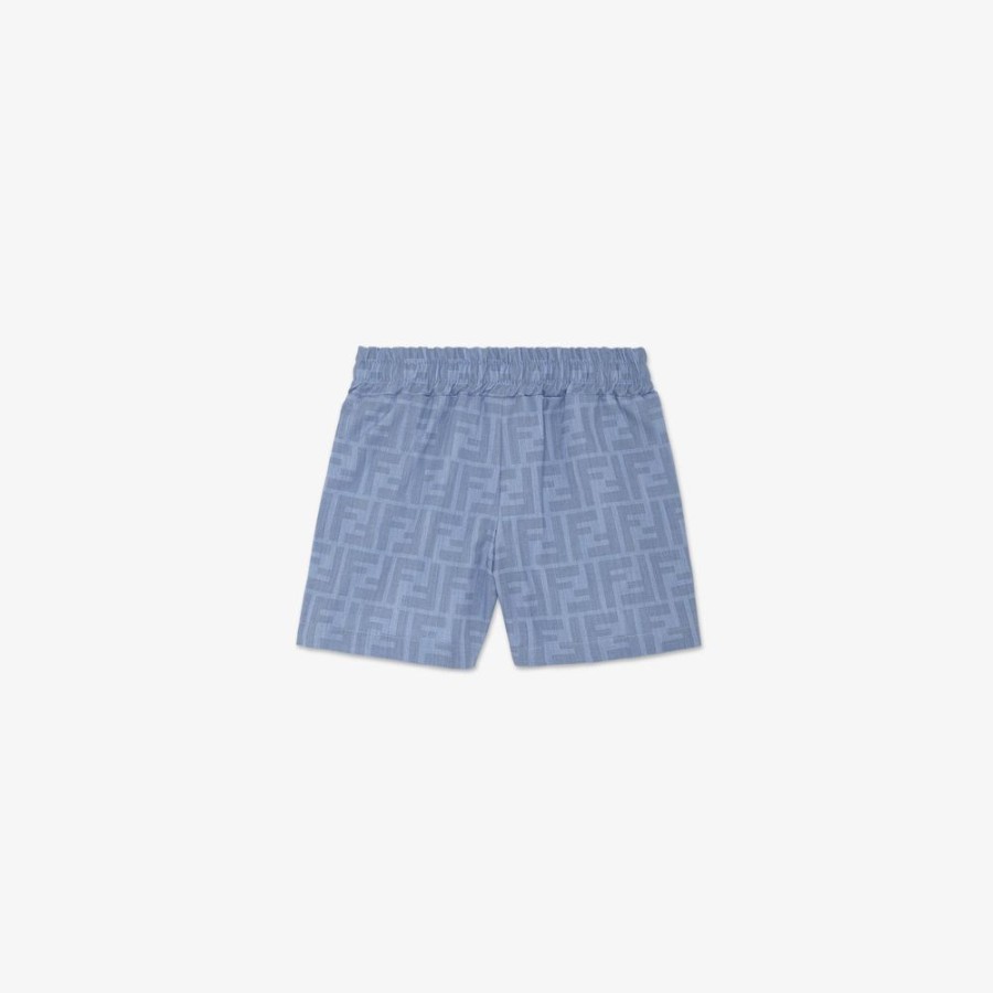 Kids Fendi Baby Junge | Baby-Bermudas Aus Chambray In Himmelblau