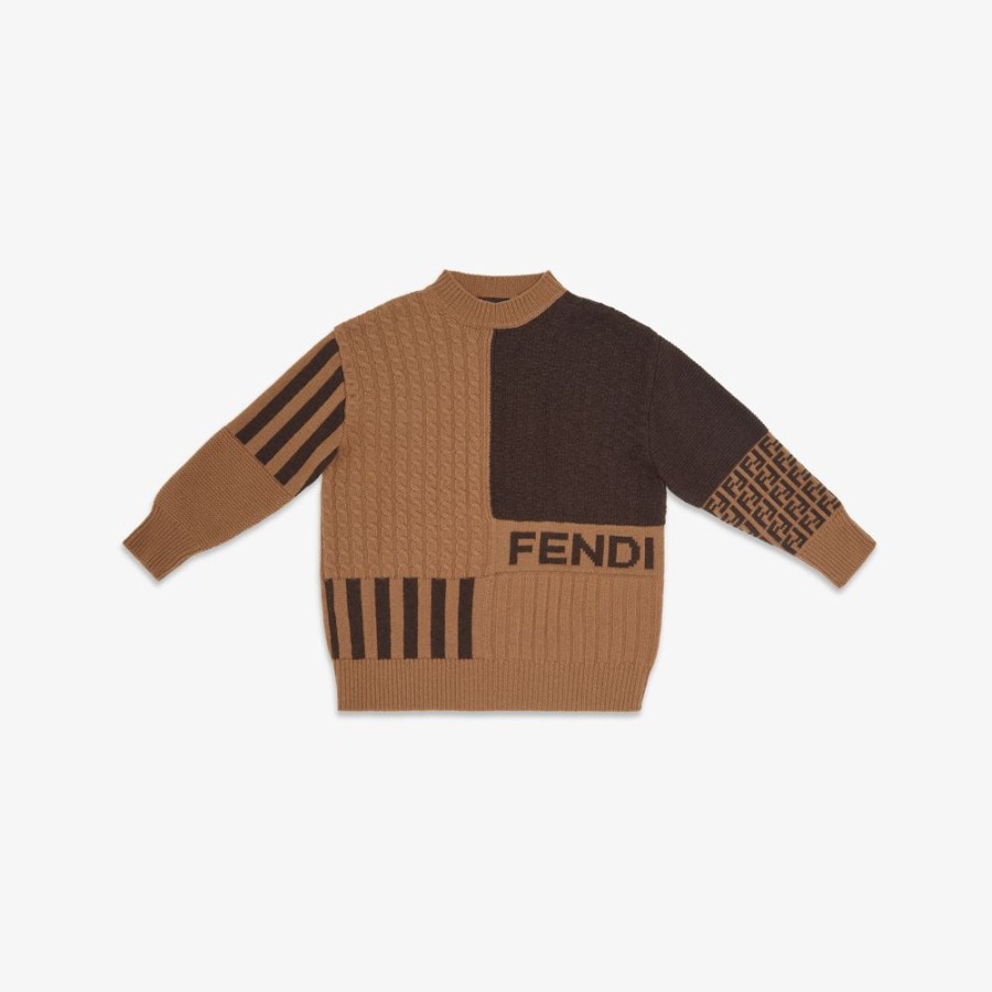 Kids Fendi Ready To Wear | Junior-Pullover Aus Wolle In Braun Und Tabakbraun