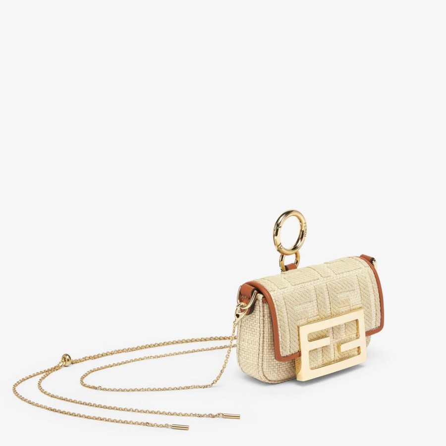 Damen Fendi Miniature Taschen | Anhanger Aus Naturlichem Raffiabast