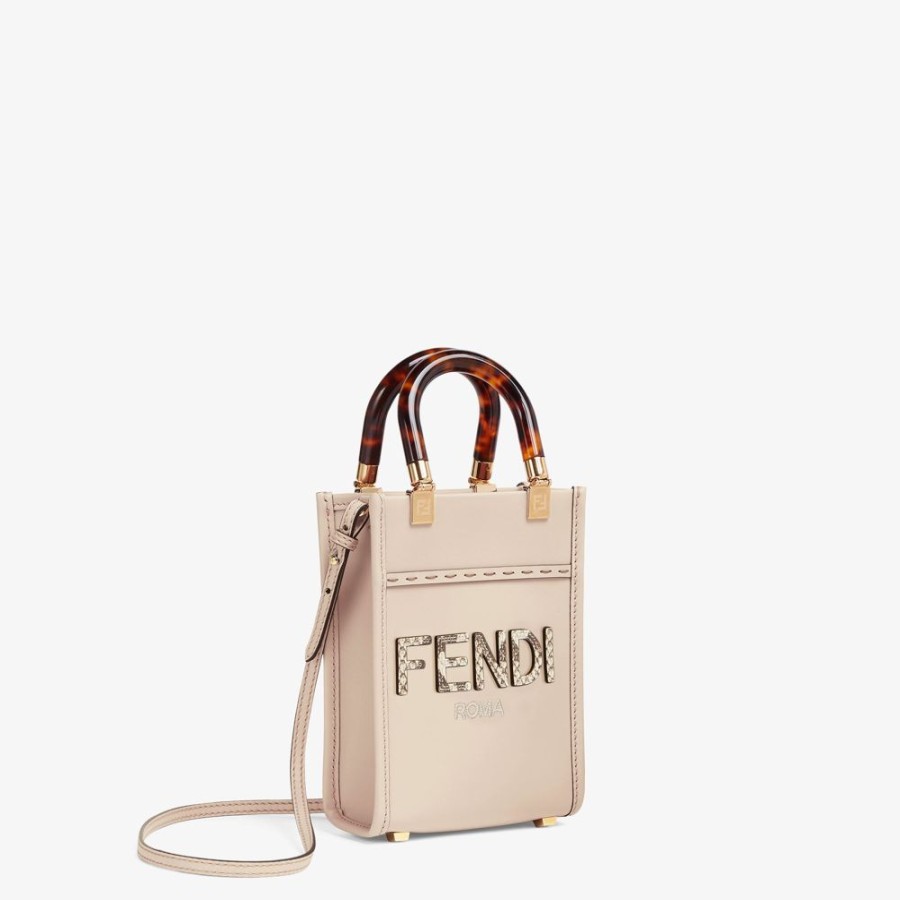 Damen Fendi Mini-Taschen | Minibag Aus Leder In Hellgrau Und Elaphe-Leder