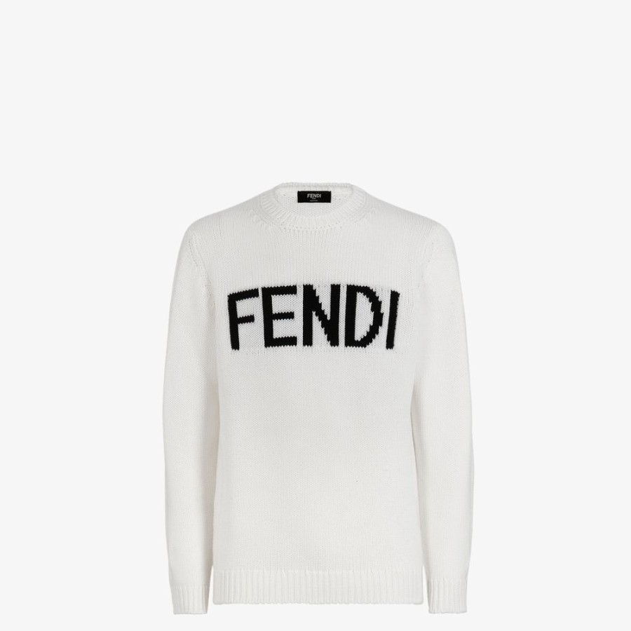 Herren Fendi Strickbekleidung | Pullover Aus Wolle In Weis