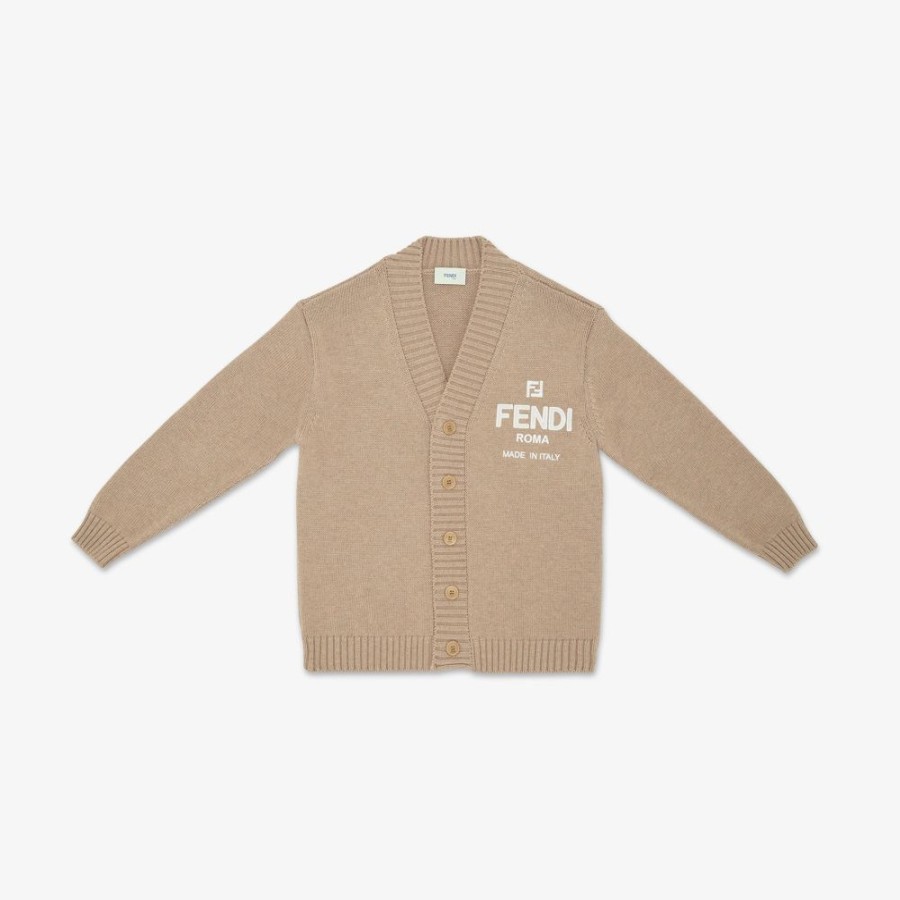 Kids Fendi Ready To Wear | Fendi Roma Cardigan Aus Wollgemisch In Ecru