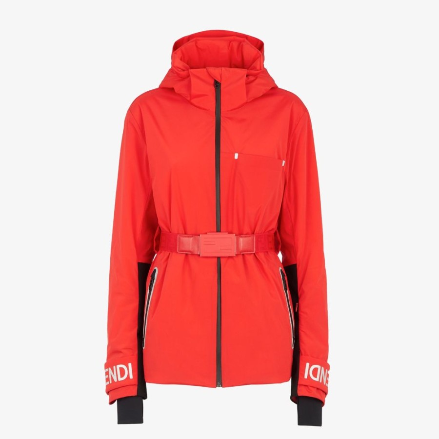 Damen Fendi Skiwear | Jacke Aus Nylon In Rot