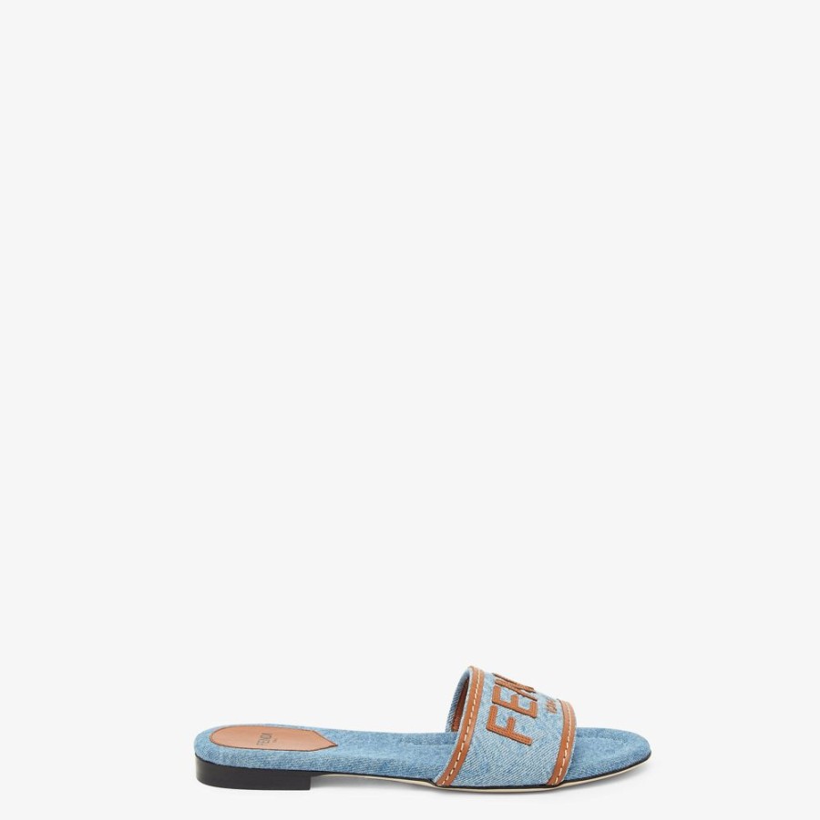 Damen Fendi Pantoletten Und Sandalen | Slide Aus Denim In Hellblau