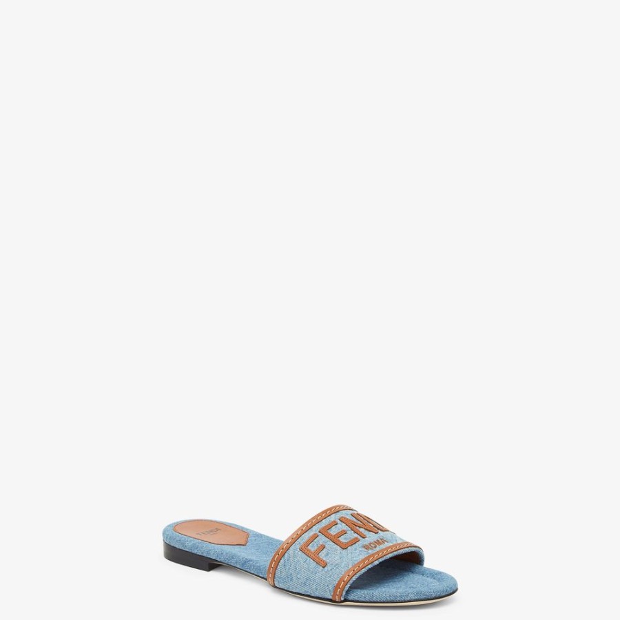 Damen Fendi Pantoletten Und Sandalen | Slide Aus Denim In Hellblau