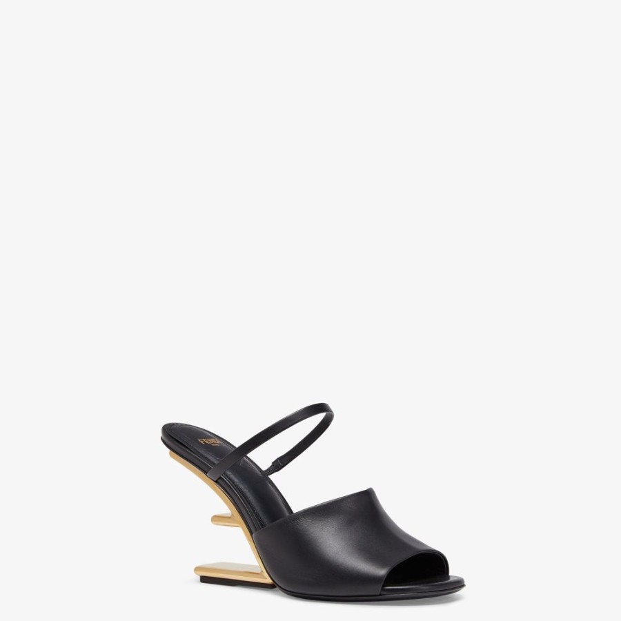 Damen Fendi Pantoletten Und Sandalen | Sandale Mit Hohem Absatz Aus Leder In Schwarz