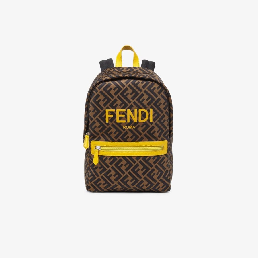 Kids Fendi Accessoires | Rucksack Aus Ff Nylon Mit Fendi Roma Print