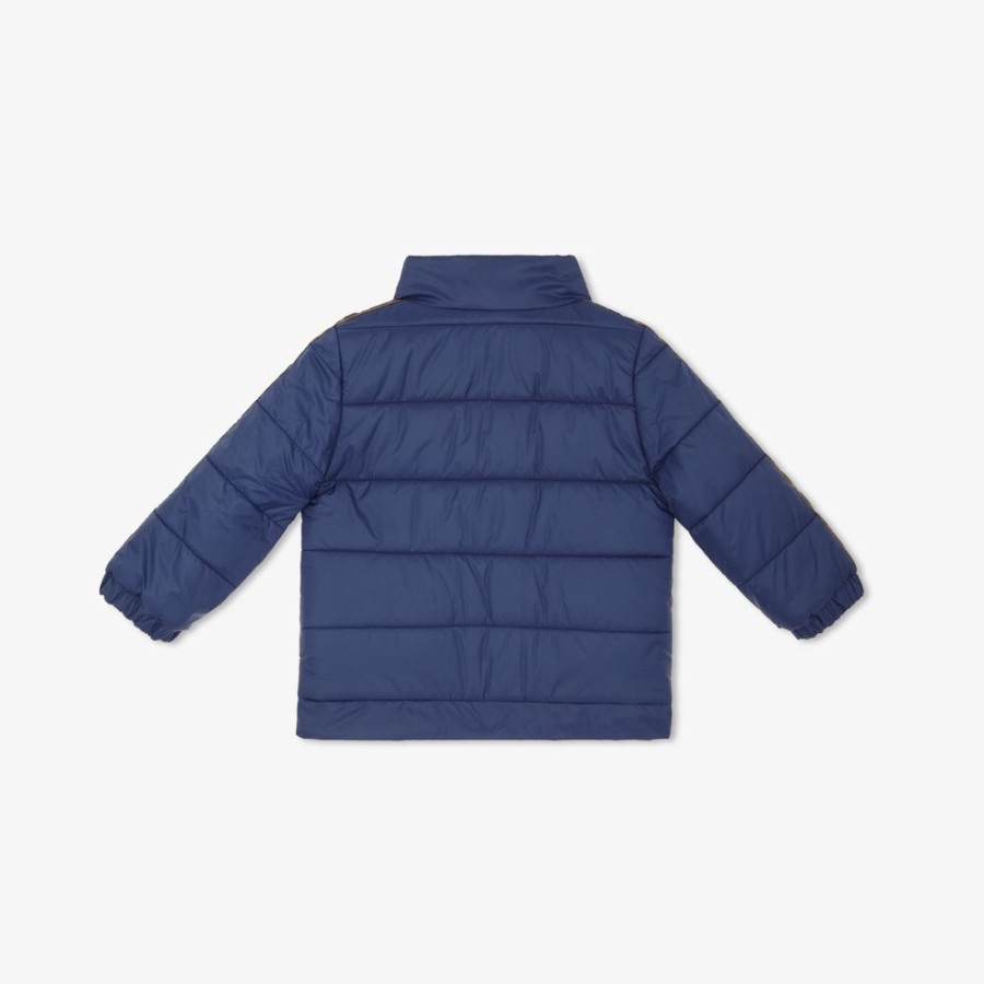 Kids Fendi Ready To Wear | Leichte Marineblaue Wendbare Daunenjacke Mit Logo