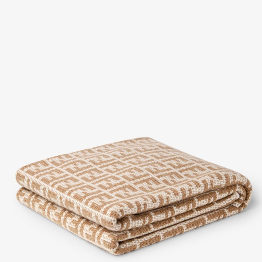 Home Decor & Lifestyle Fendi Textile Accessoires | Plaid Aus Kaschmir In Beige