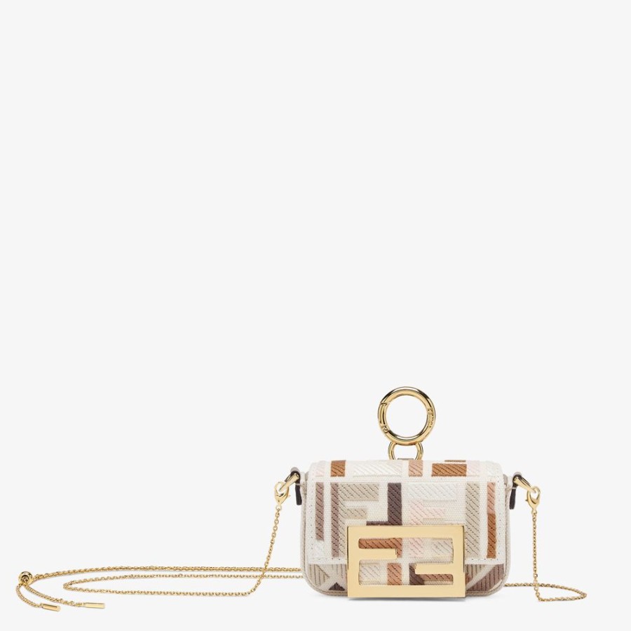 Damen Fendi Miniature Taschen | Anhanger Aus Canvas In Beige