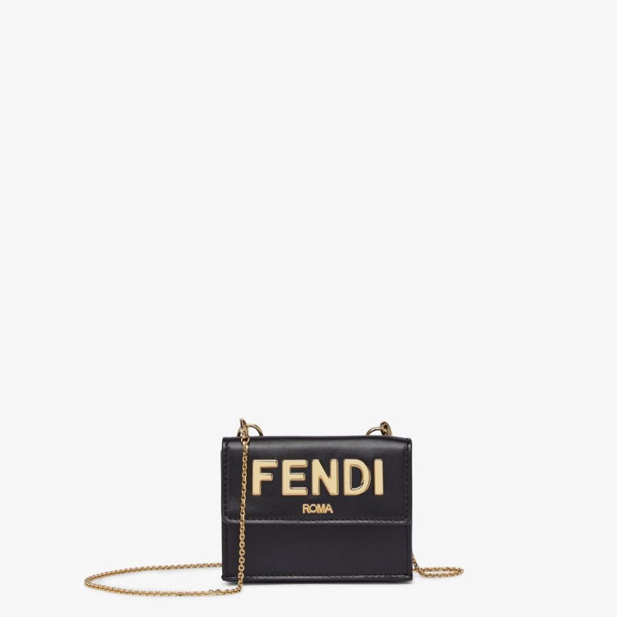 Damen Fendi Portemonnaies Mit Tragekette | Portemonnaie Aus Leder In Schwarz