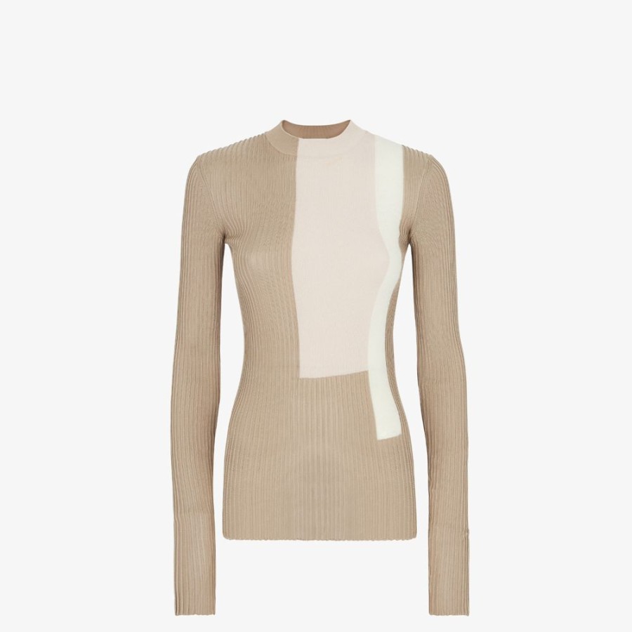 Damen Fendi Strickbekleidung | Top Aus Seide Und Viskose In Beige