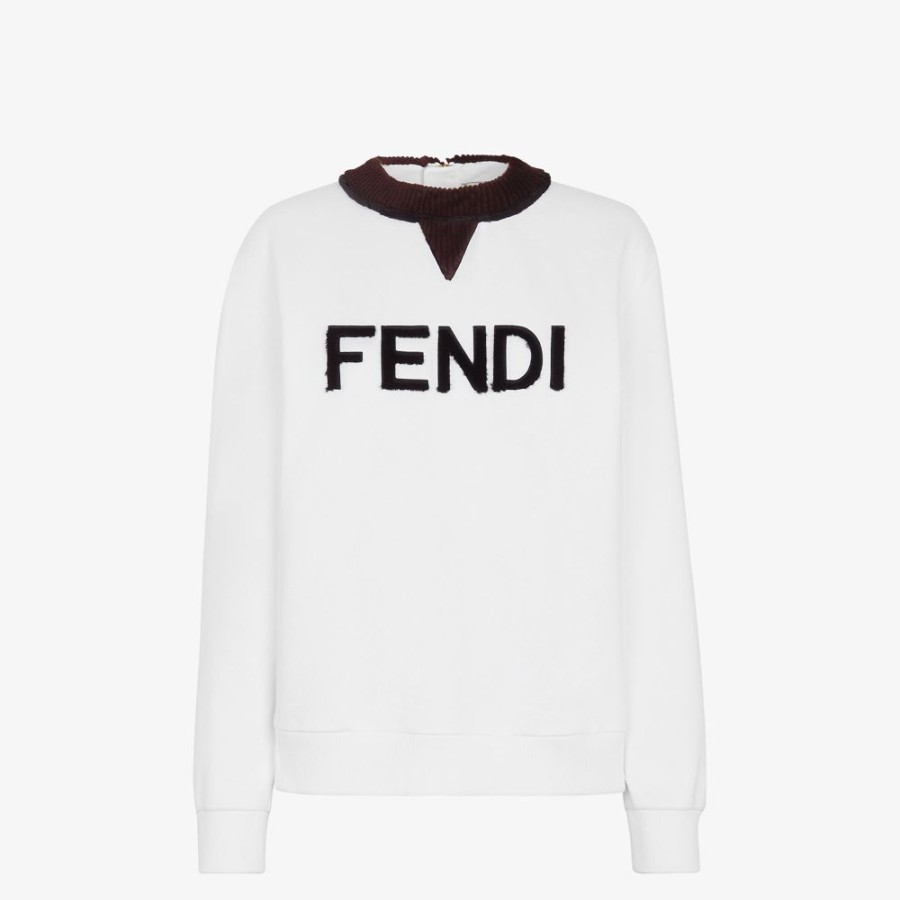 Damen Fendi T-Shirts Und Sweatshirts | Sweatshirt Aus Jersey In Weis Und Nerzpelz