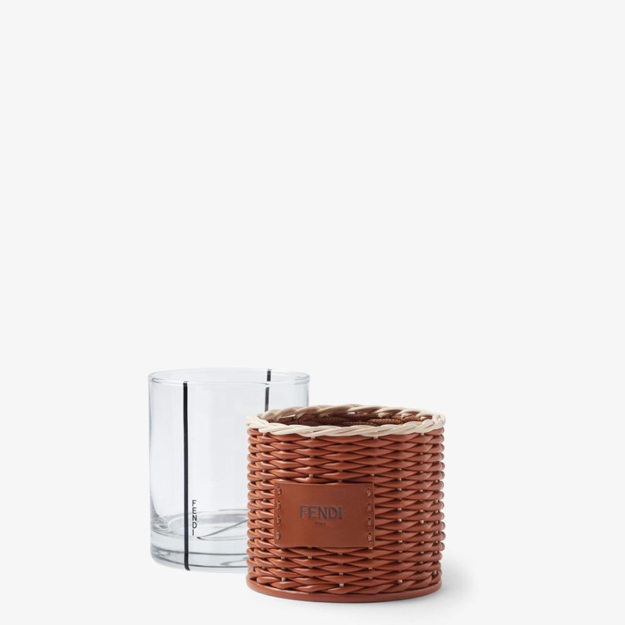 Home Decor & Lifestyle Fendi Tafelgeschirr | Glashalter Aus Geflochtenem Leder In Bicolor-Optik