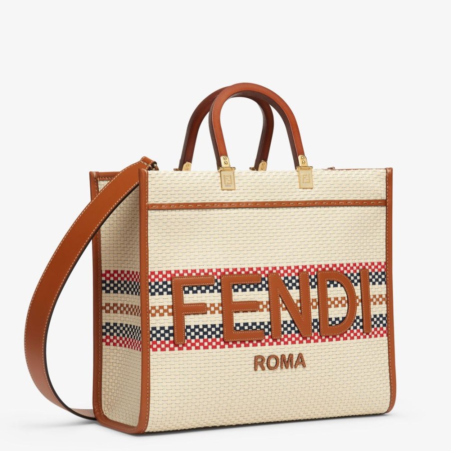 Damen Fendi Shopper-Taschen | Shopper Aus Geflochtenem Und Mehrfarbig Gestreiftem Stoff