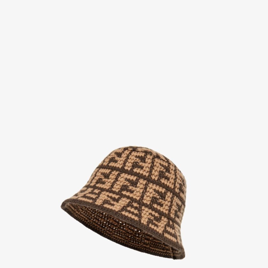 Herren Fendi Mutzen Und Handschuhe | Bucket Hat Aus Kaschmir In Braun