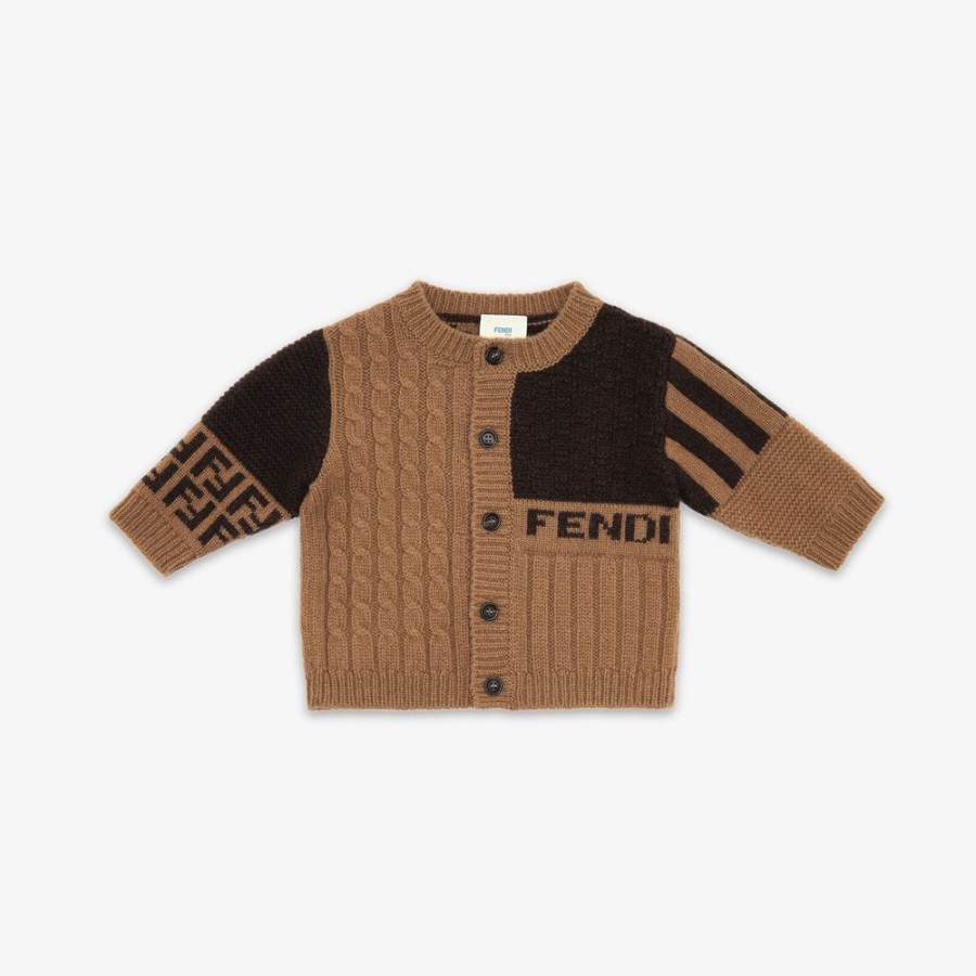 Kids Fendi Baby Junge | Baby-Cardigan Aus Strick In Braun Und Tabakfarben