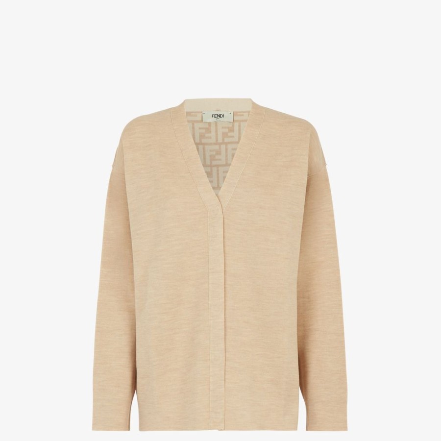 Damen Fendi Strickbekleidung | Cardigan Aus Wolle In Beige