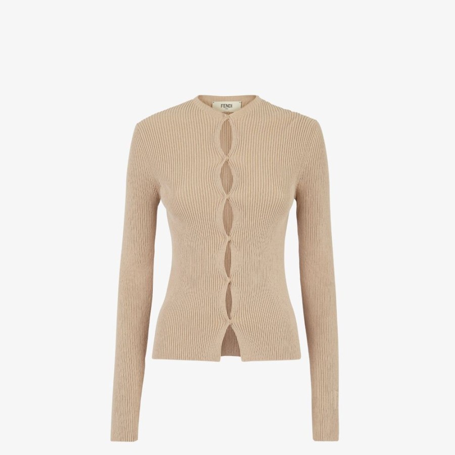 Damen Fendi Strickbekleidung | Cardigan Aus Baumwolle In Beige