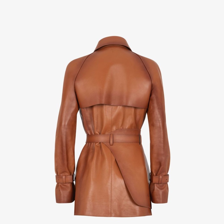 Damen Fendi Mantel Und Oberbekleidung | Jacke Aus Naturfarbenem Leder Mit Farbverlauf