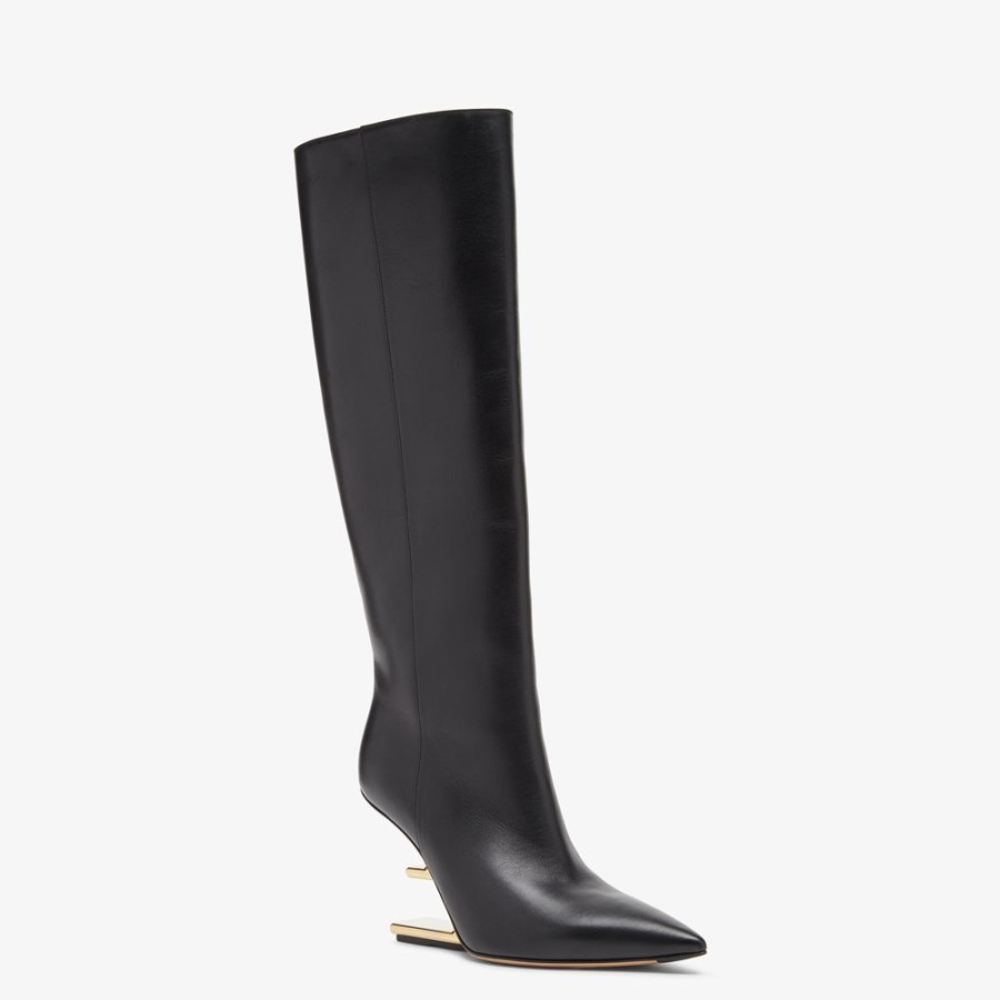 Damen Fendi Stiefel Und Stiefeletten | Stiefel Mit Hohem Absatz Aus Leder In Schwarz