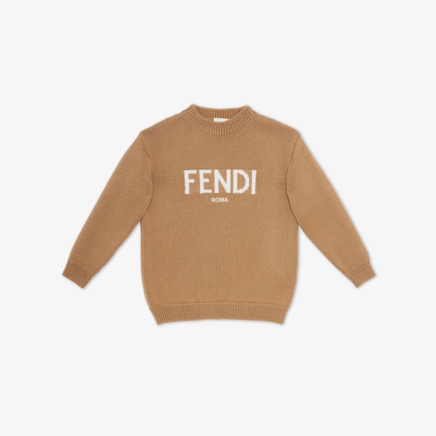 Kids Fendi Ready To Wear | Junior-Pullover Aus Wolle Mit Fendi-Schriftzug