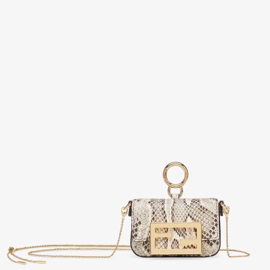 Damen Fendi Miniature Taschen | Anhanger Aus Pythonleder In Beige