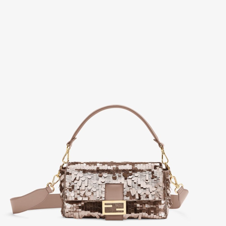 Damen Fendi Schulter- Und Crossbody-Taschen | Tasche Aus Leder Mit Pailletten In Taubengrau