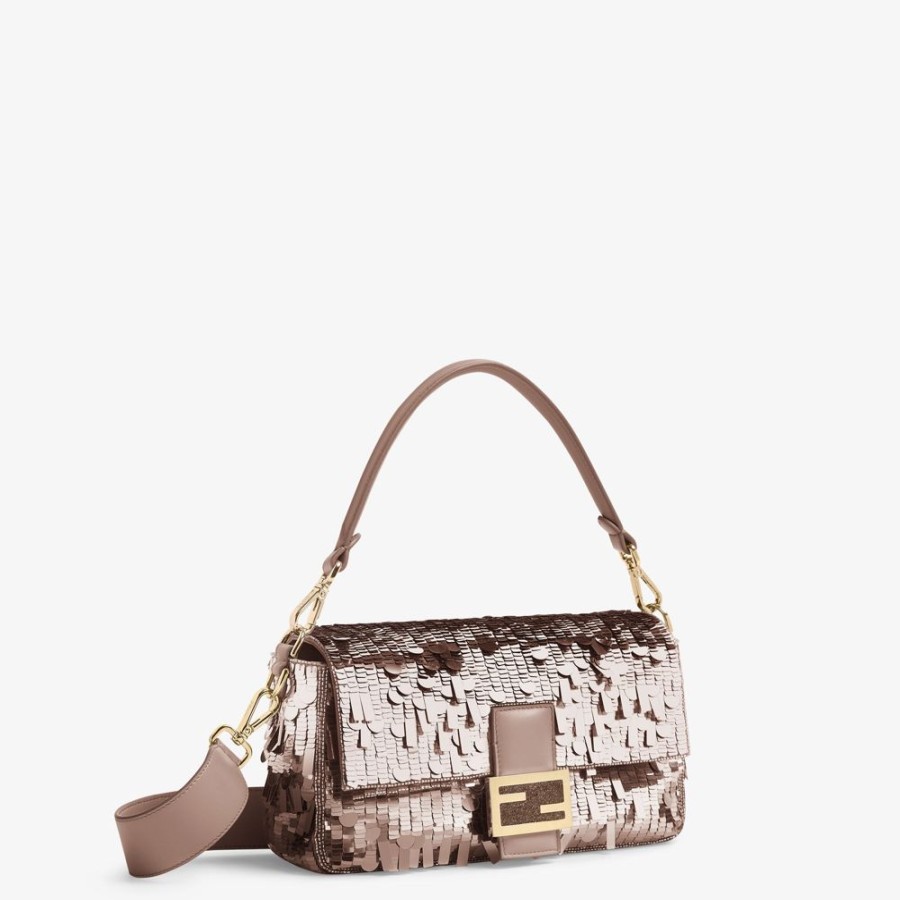 Damen Fendi Schulter- Und Crossbody-Taschen | Tasche Aus Leder Mit Pailletten In Taubengrau